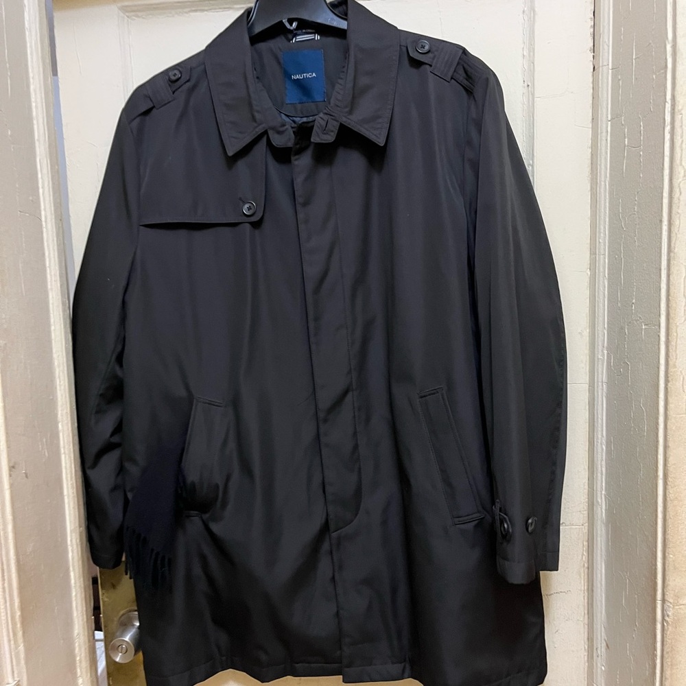 Nautica Black Trench Coat with Classic Collar and Epaulettes